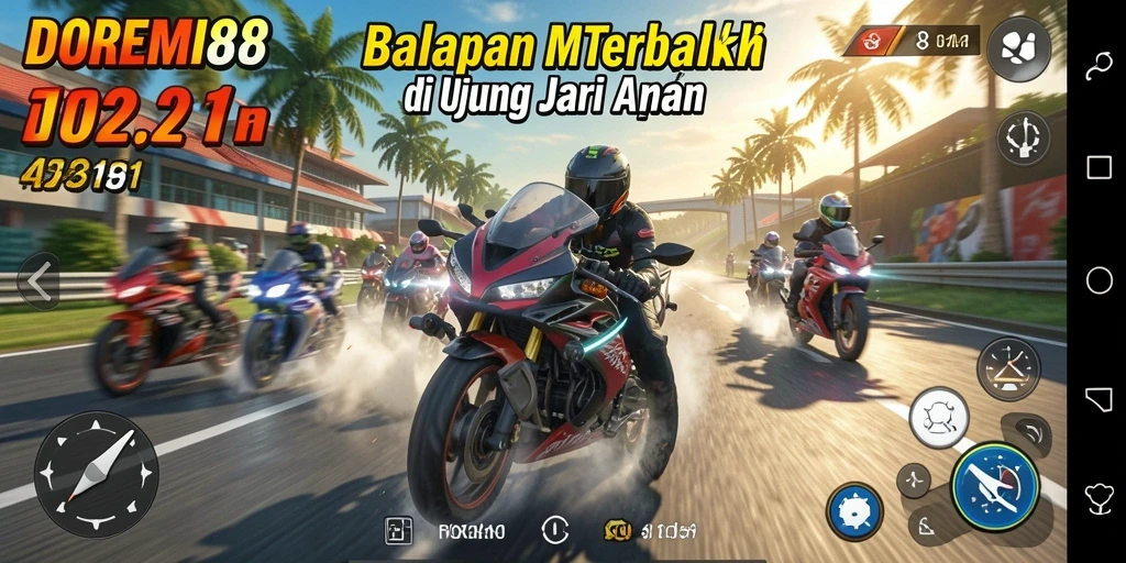 Gameplay DOREMI88 menunjukkan aksi balapan motor yang intens.
