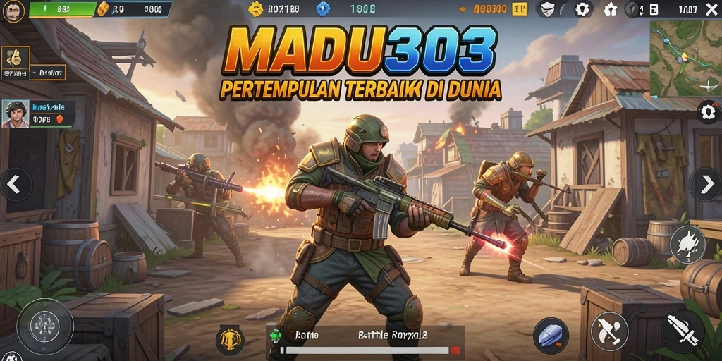 Gameplay MADU303 yang penuh aksi dalam pertempuran Battle Royale.