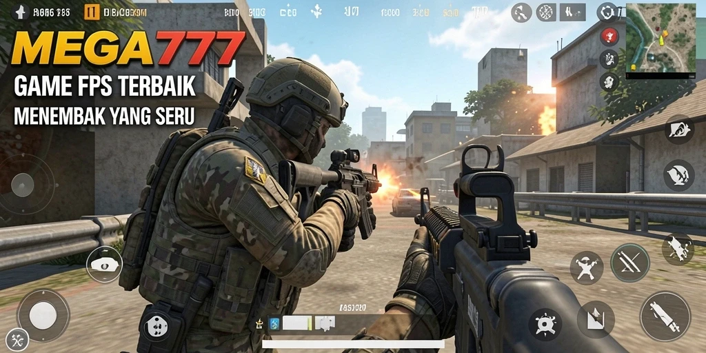 Screenshot MEGA777 menampilkan aksi menembak yang mendebarkan di medan perang.