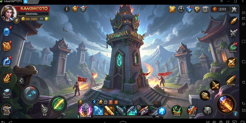 Tampilan gameplay seru dari RAWONTOTO saat mempertahankan menara.