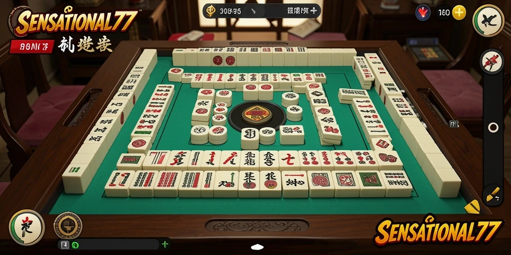 Screenshot gameplay SENSATIONAL77 yang menampilkan suasana permainan Mahjong yang menarik.